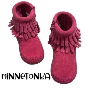 Minnetonka hot pink double fringe boots baby girl size 3